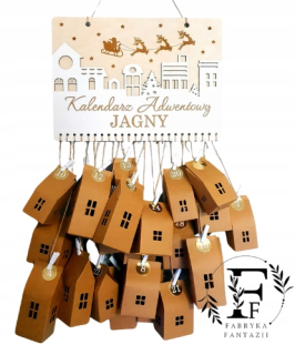Personalizovaný adventný kalendár s menom, preglejkový DIY set s domčekmi
